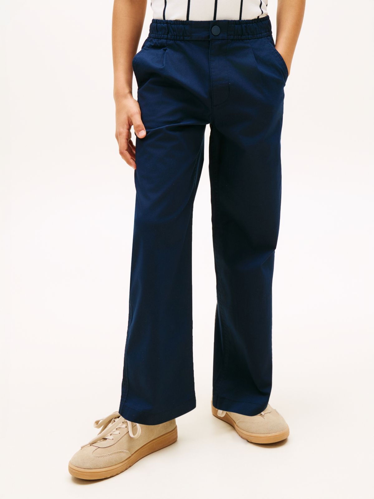 Essential Flag Embroidery Relaxed Twill Trousers — Blue