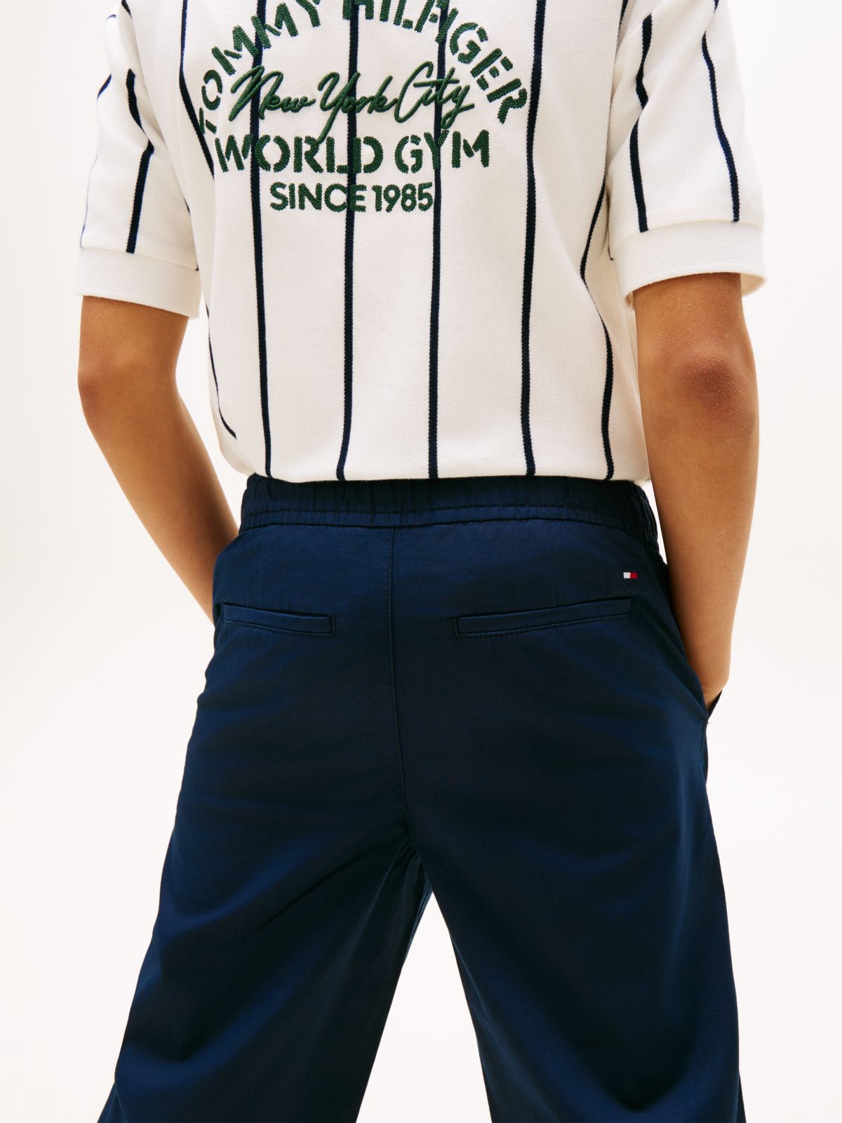 Essential Flag Embroidery Relaxed Twill Trousers — Blue