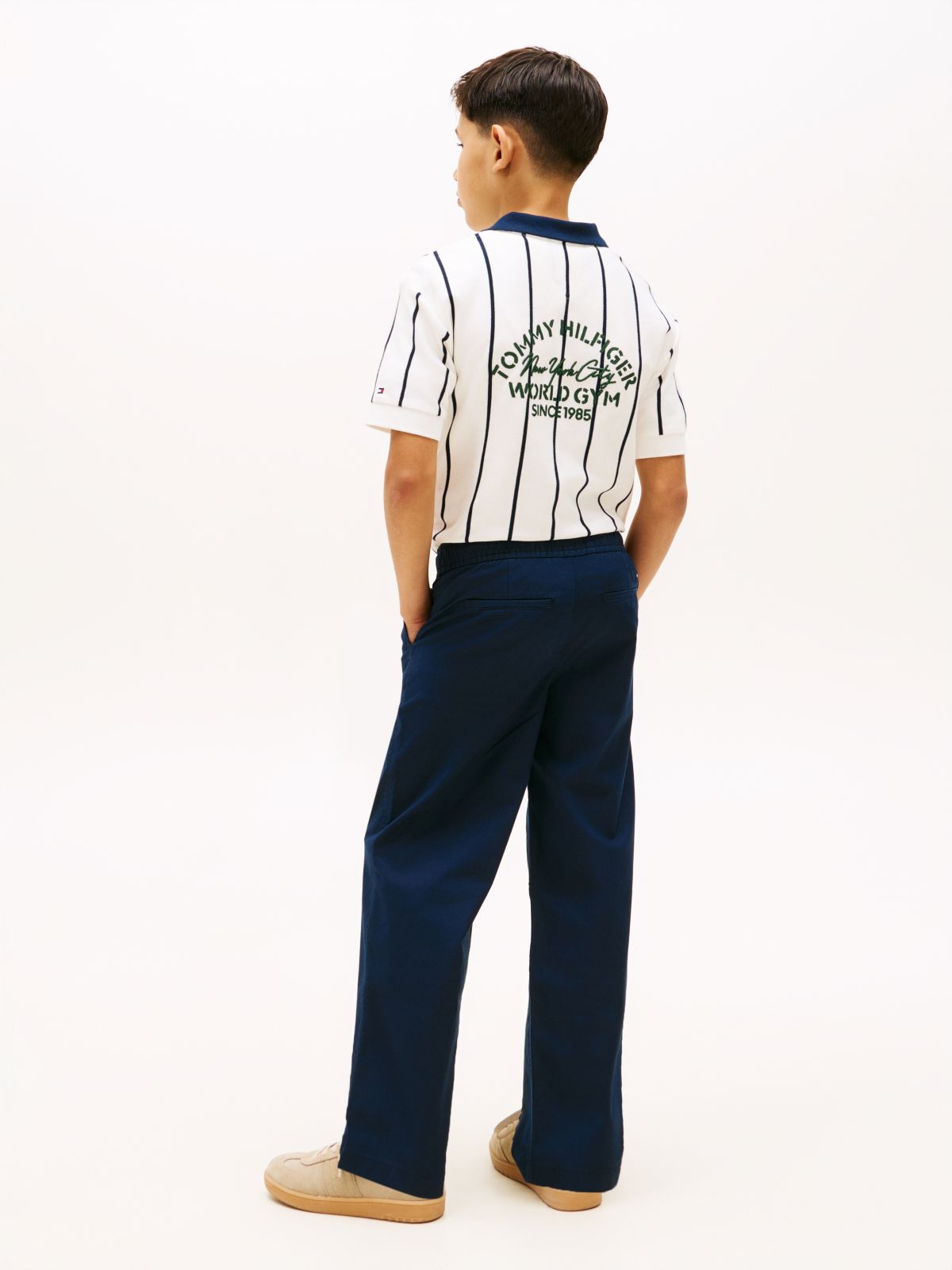 Essential Flag Embroidery Relaxed Twill Trousers — Blue