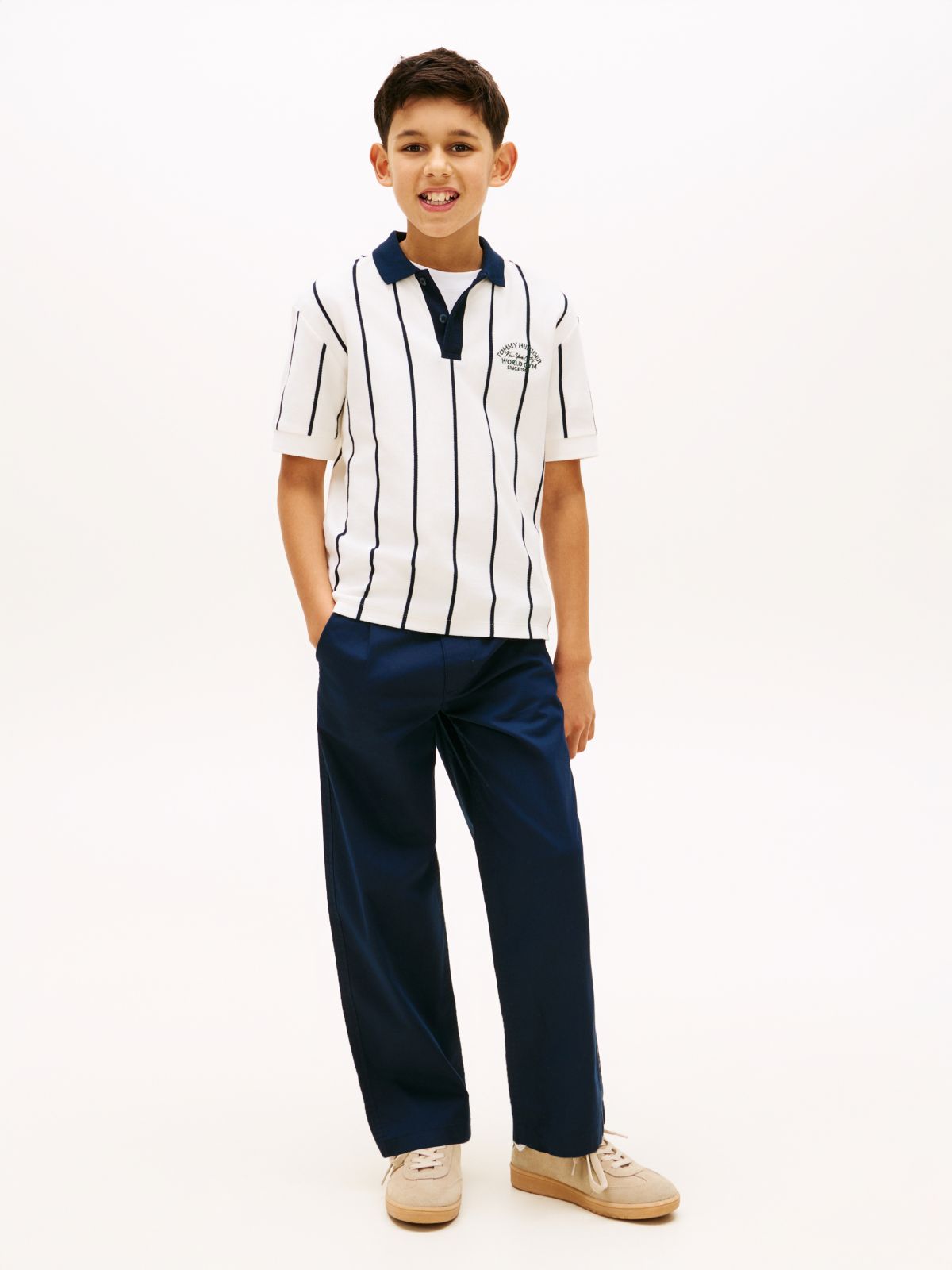 Essential Flag Embroidery Relaxed Twill Trousers — Blue