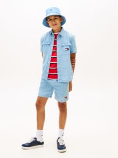 Wavy Flag Short Sleeve Denim Shirt — Blue 3