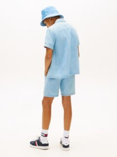 Wavy Flag Short Sleeve Denim Shirt — Blue 4