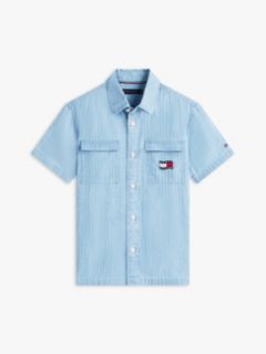 Wavy Flag Short Sleeve Denim Shirt — Blue 5