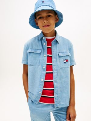 camicia in denim a maniche corte con bandiera blue da bambini tommy hilfiger