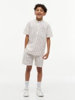 Stripe Linen Blend Short Sleeve Shirt — Beige 2
