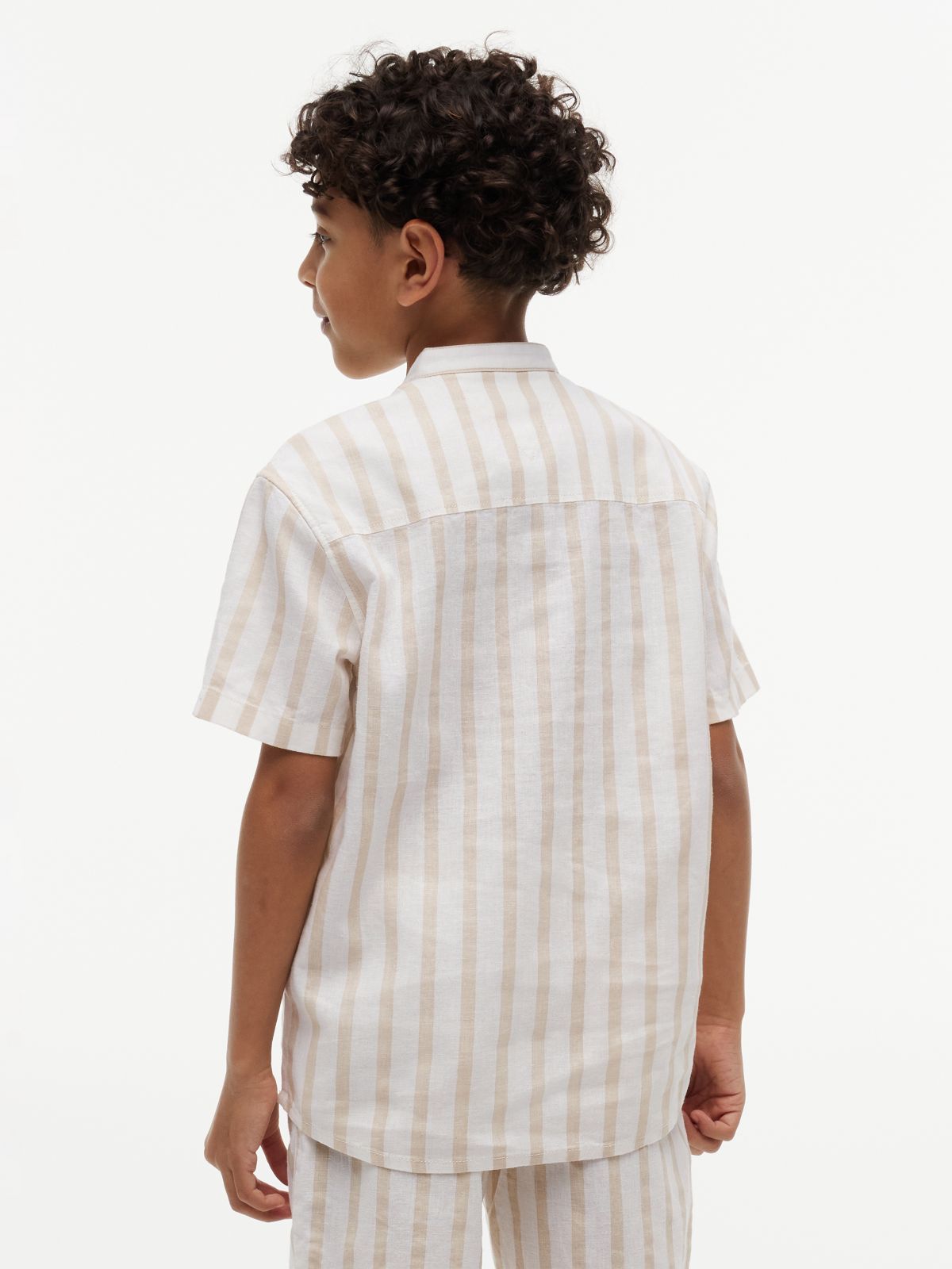 Stripe Linen Blend Short Sleeve Shirt — Beige