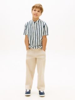 Stripe Linen Blend Short Sleeve Shirt — Blue 3