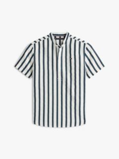 Stripe Linen Blend Short Sleeve Shirt — Blue 5