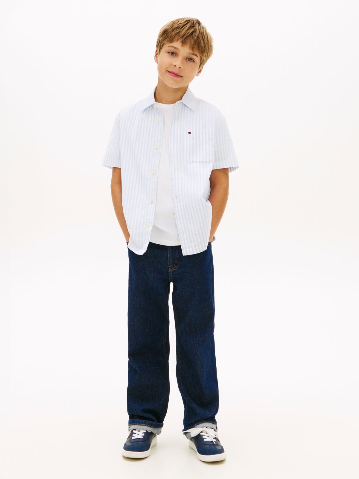Ithaca Stripe Short Sleeve Oxford Shirt — Blue