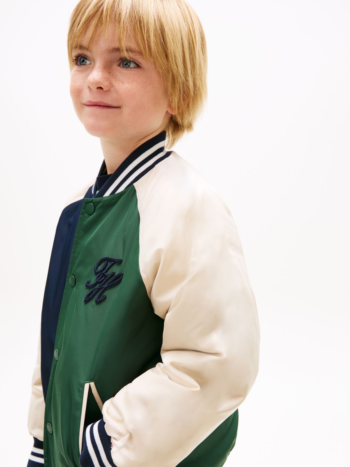 Logo Embroidery Relaxed Raglan Bomber Jacket — Blue