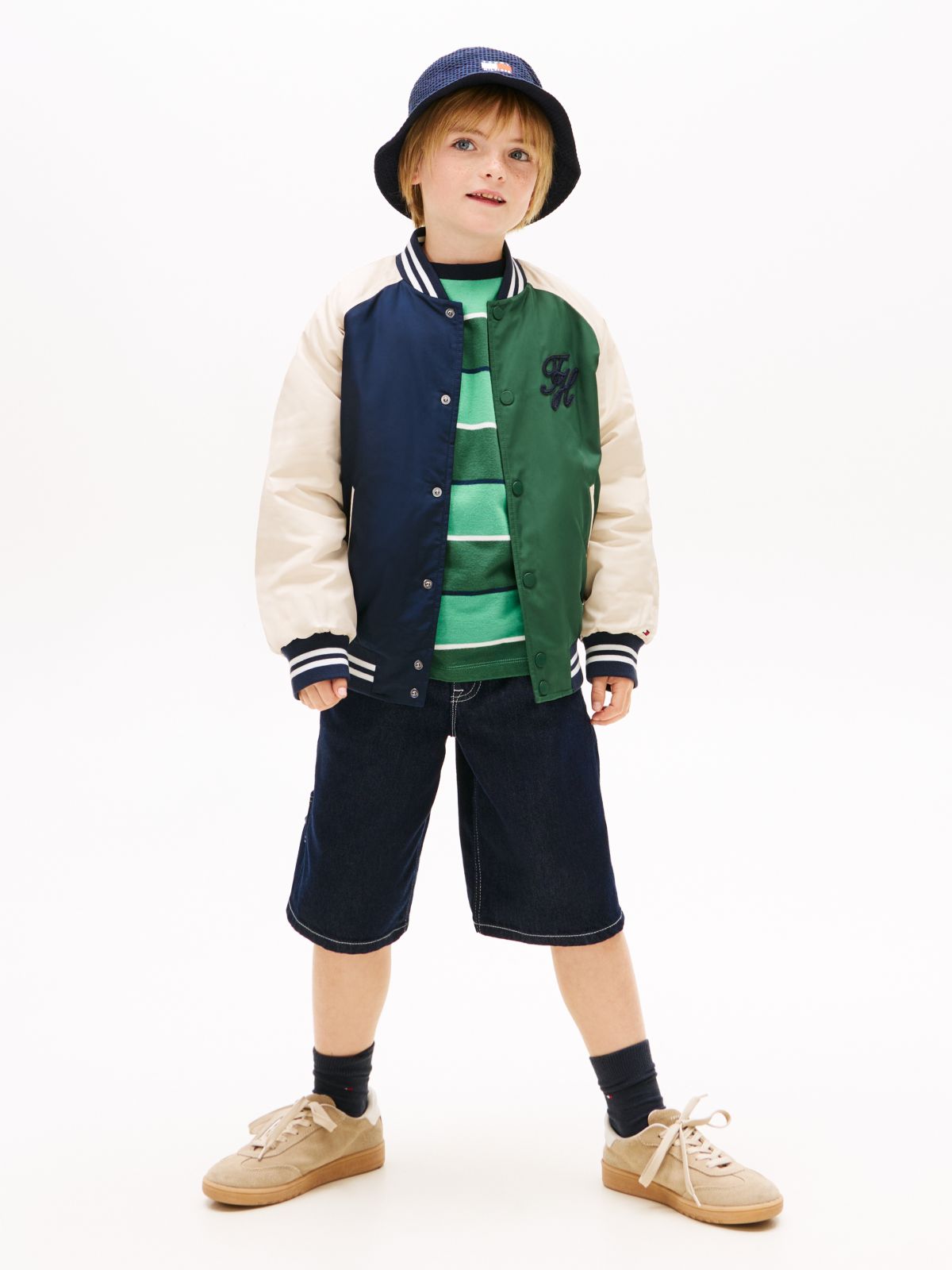 Logo Embroidery Relaxed Raglan Bomber Jacket — Blue