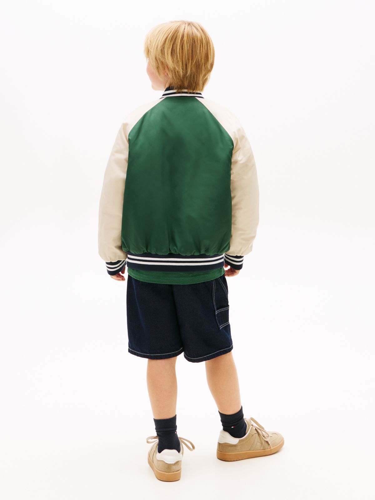 Logo Embroidery Relaxed Raglan Bomber Jacket — Blue