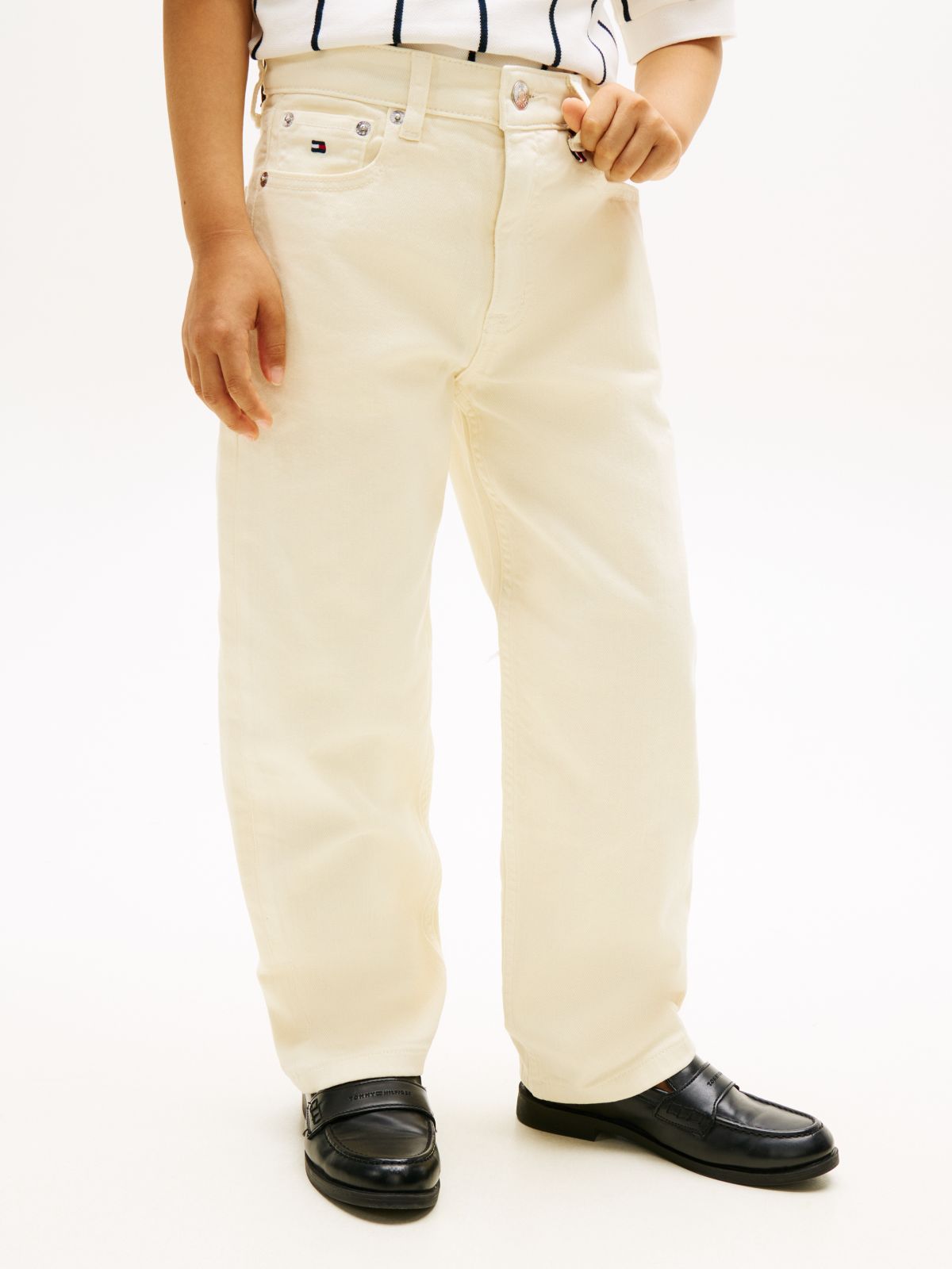 Flag Embroidery Relaxed Jeans — Beige