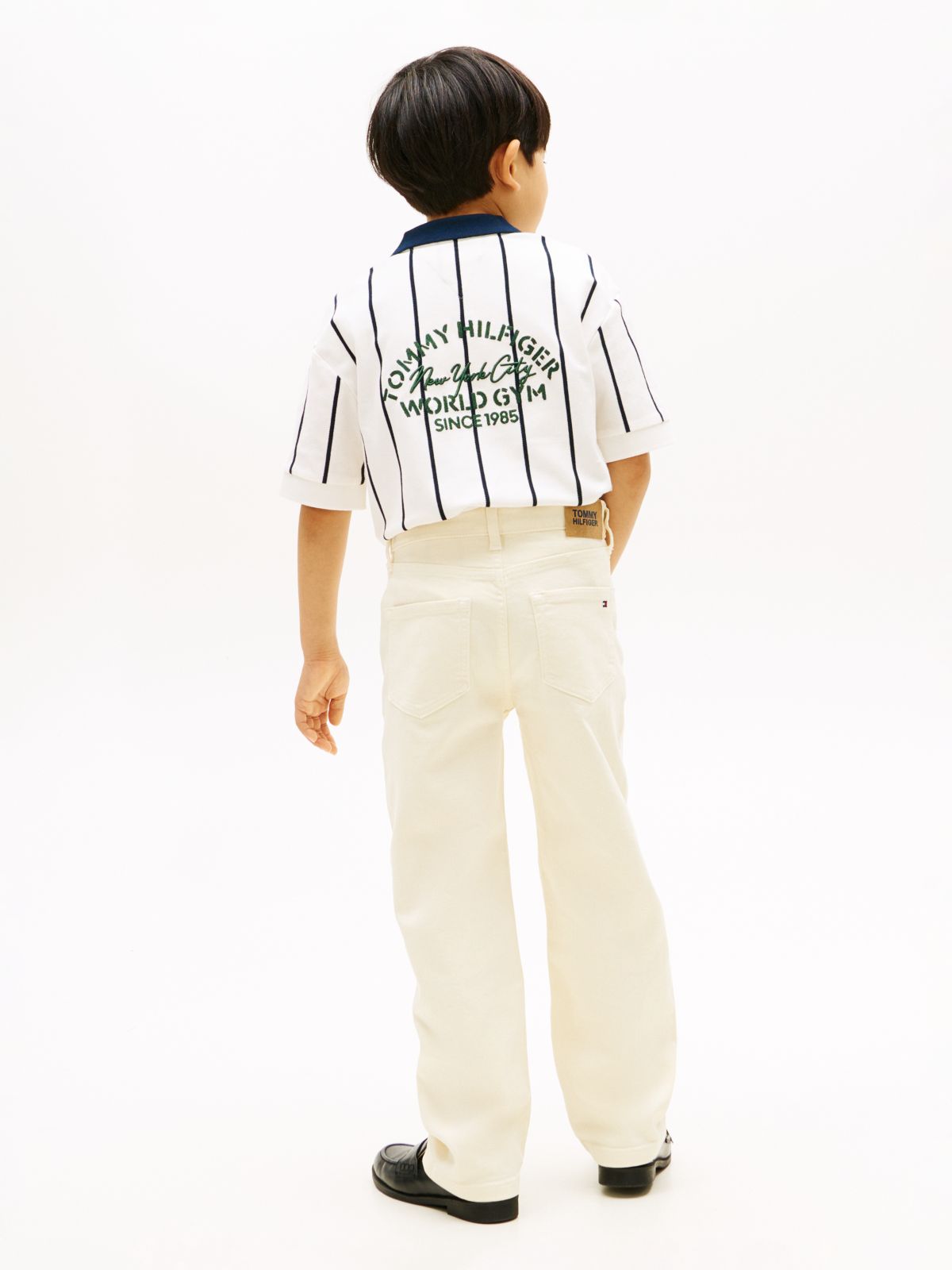 Flag Embroidery Relaxed Jeans — Beige