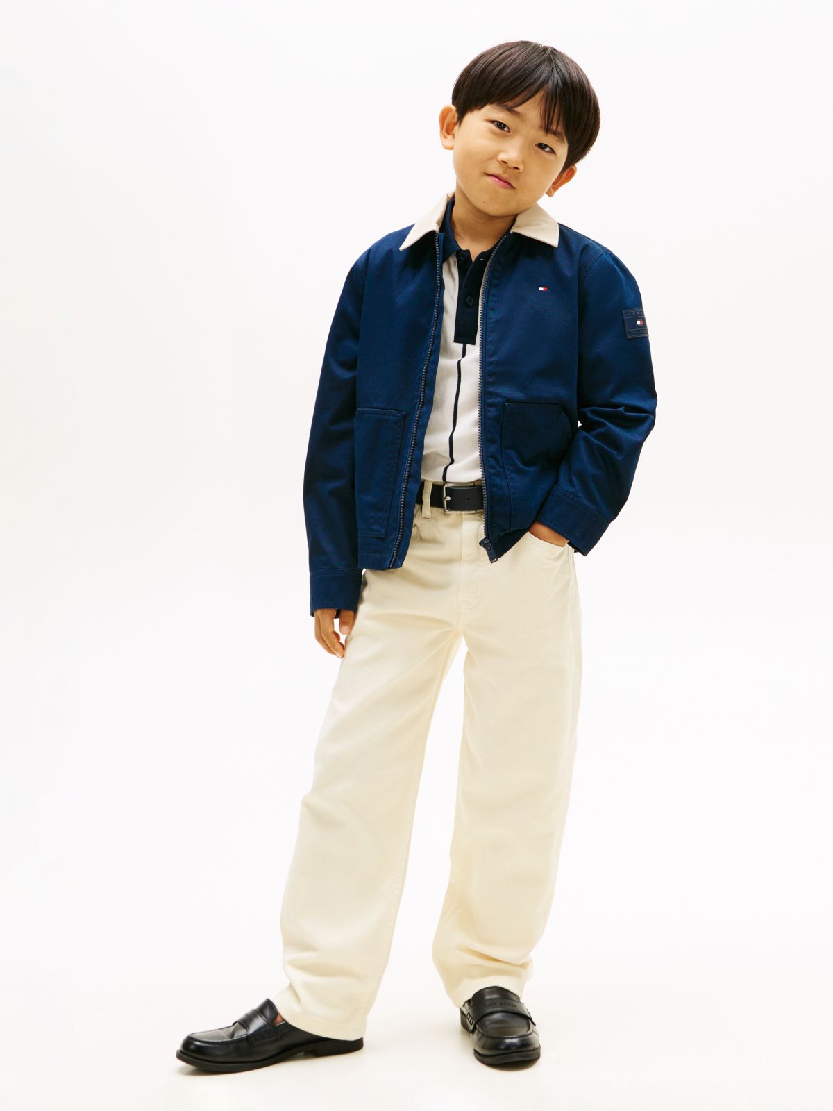 Flag Embroidery Relaxed Jeans — Beige