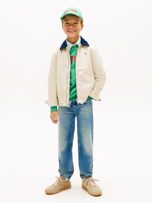 Smiley Flag Whiskered Tapered Leg Jeans — Blue