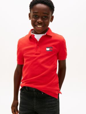 red regular fit wavy flag polo shirt for boys tommy hilfiger