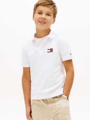 white regular fit wavy flag polo shirt for boys tommy hilfiger