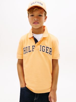 orange regular fit textured polo shirt for boys tommy hilfiger