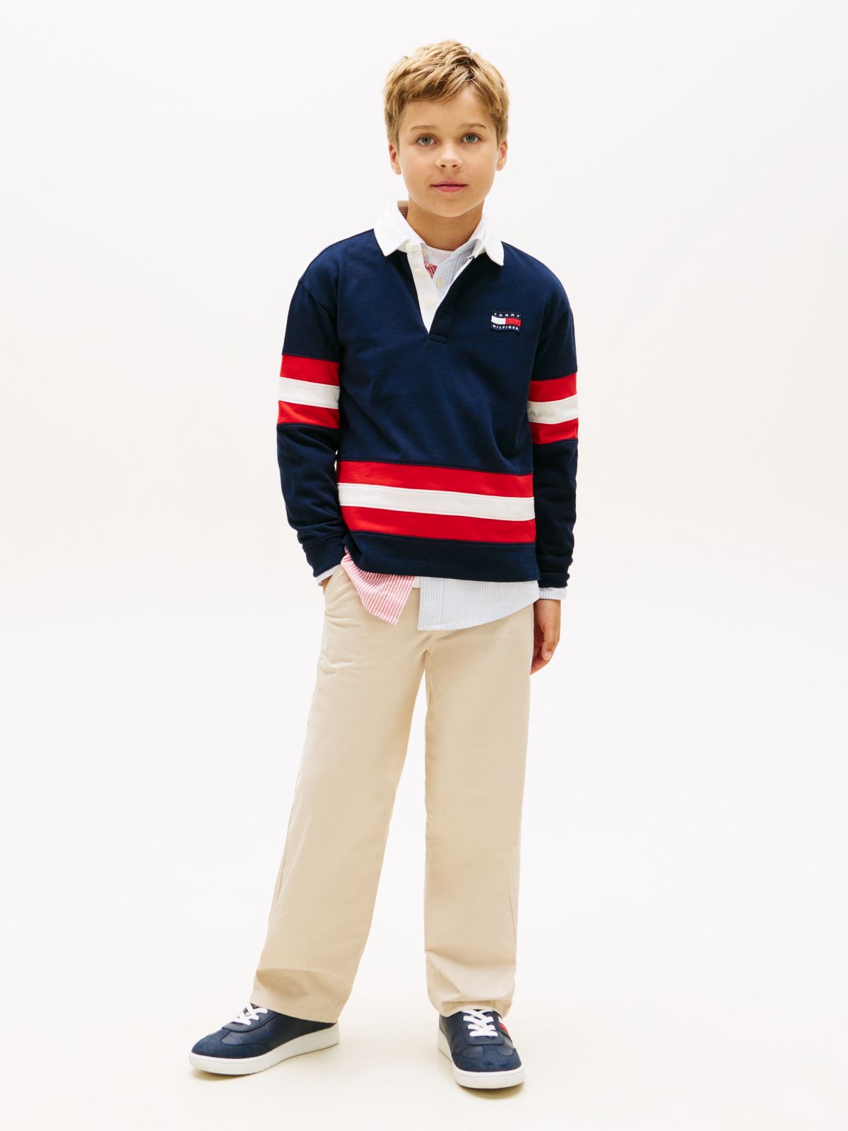 Back Graphic Long Sleeve Polo Shirt — Blue