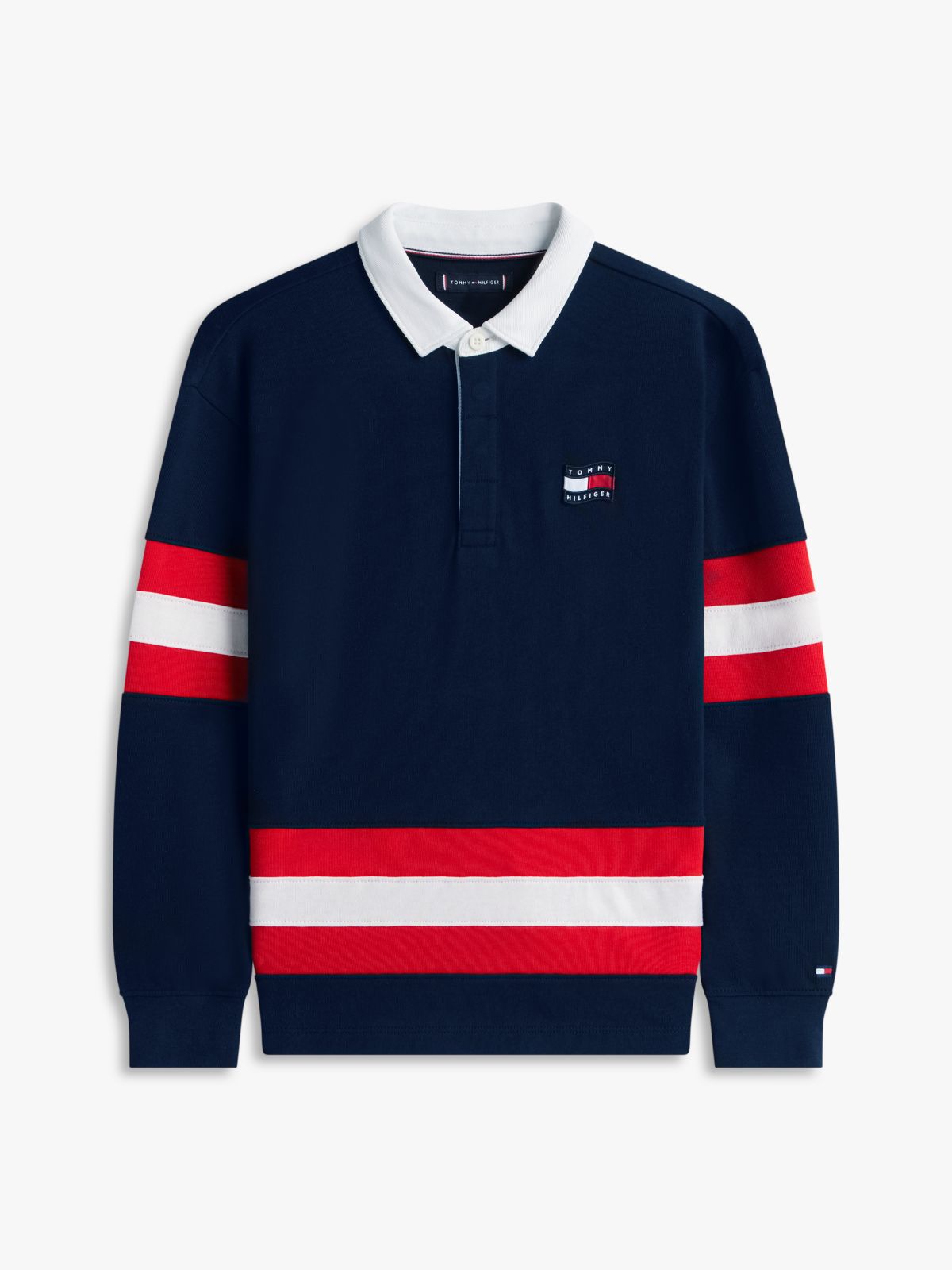 Back Graphic Long Sleeve Polo Shirt — Blue
