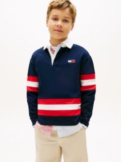 Back Graphic Long Sleeve Polo Shirt — Blue 1