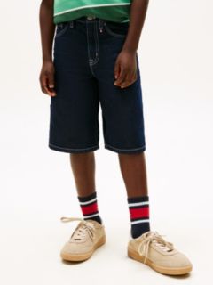 Contrast Topstitch Loose Denim Shorts — Blue 2