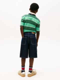 Contrast Topstitch Loose Denim Shorts — Blue 4