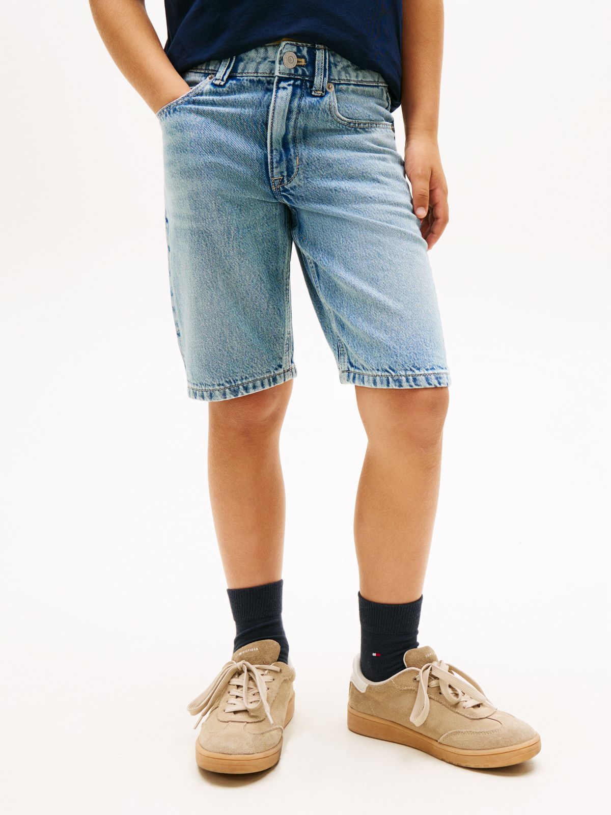 Faded Regular Straight Leg Denim Shorts — Blue