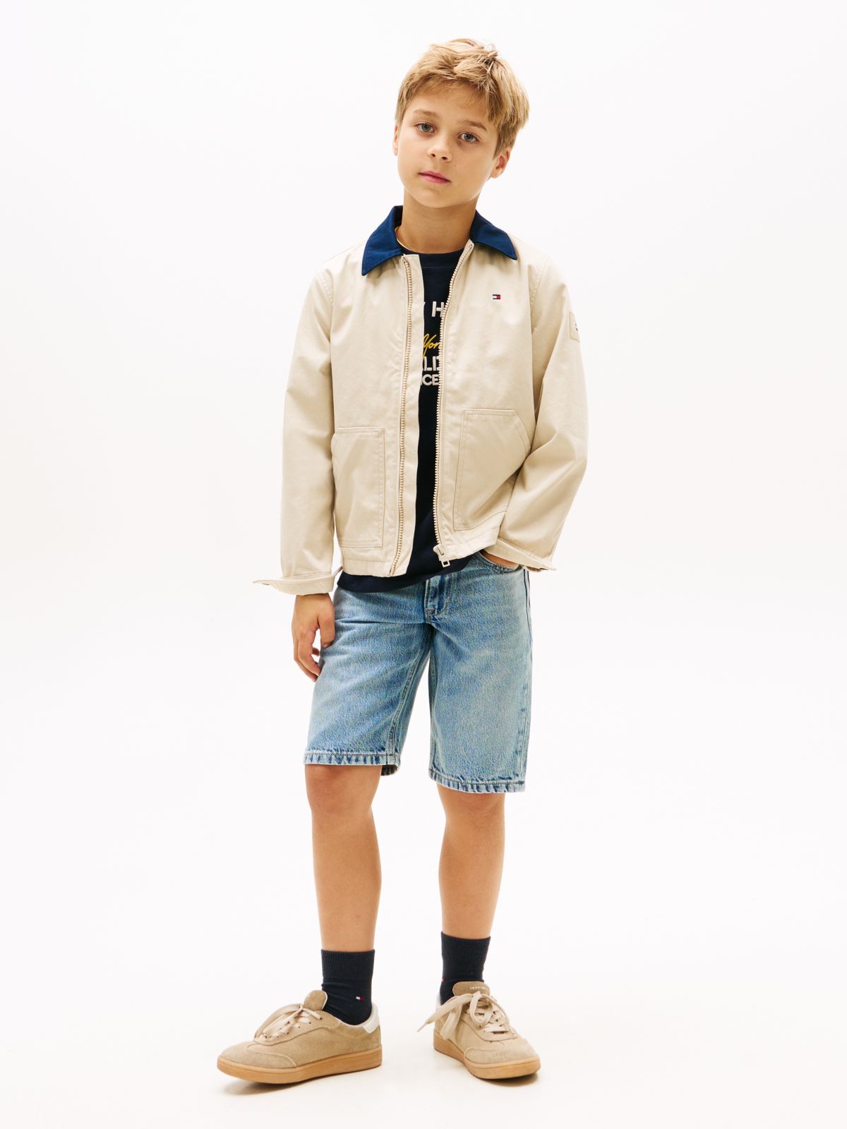 Faded Regular Straight Leg Denim Shorts — Blue