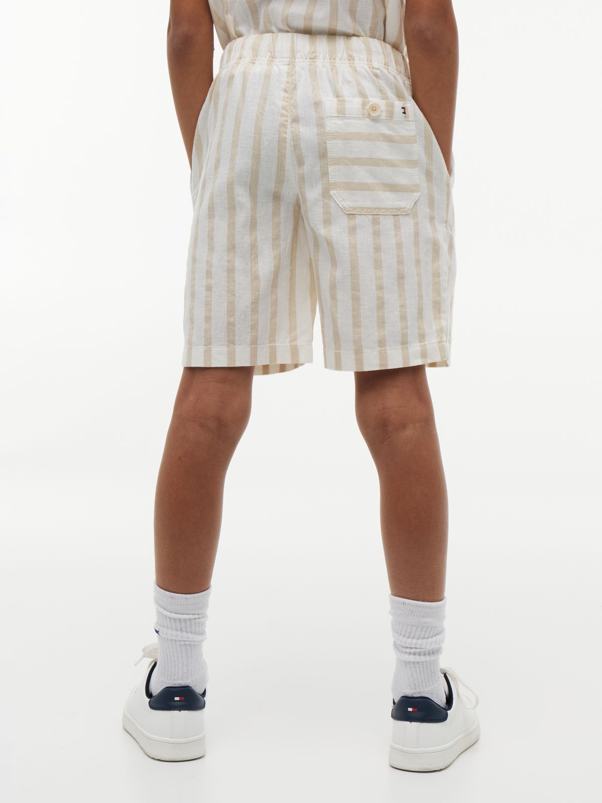 Linen Blend Stripe Relaxed Shorts — Beige