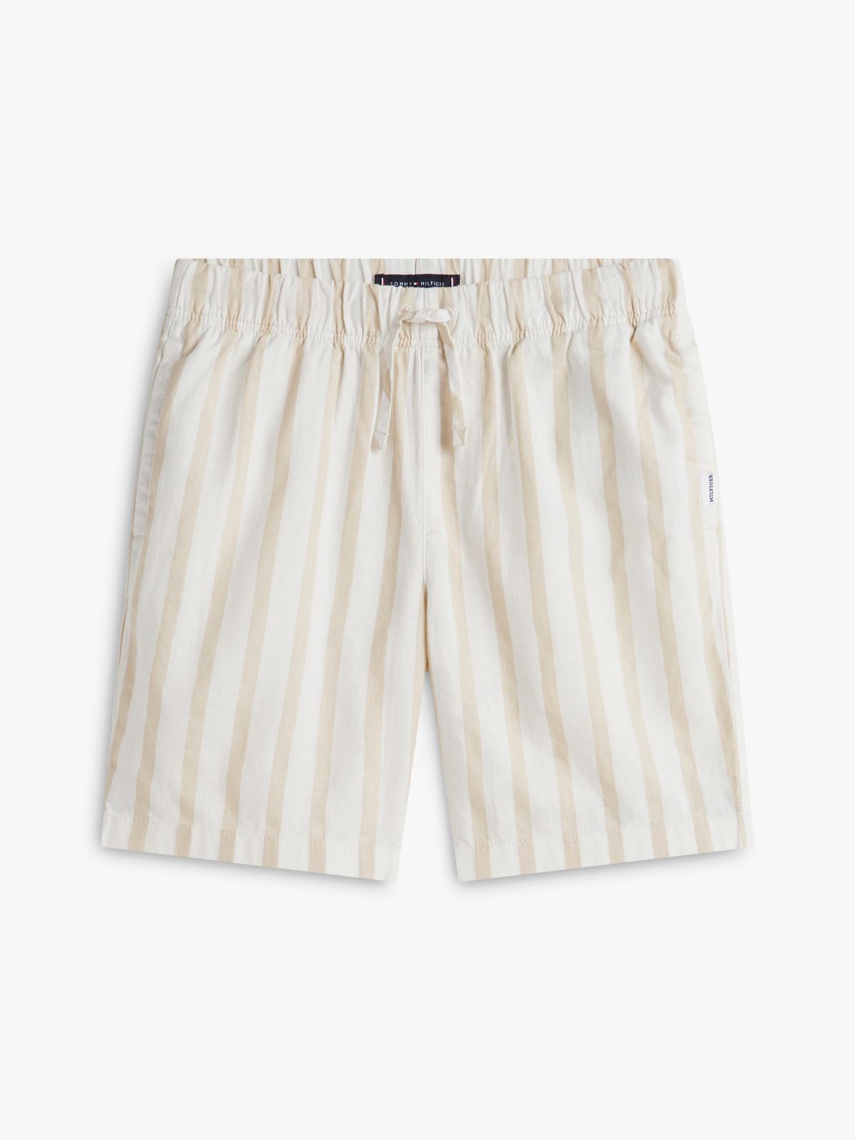 Linen Blend Stripe Relaxed Shorts — Beige