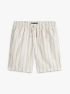 Linen Blend Stripe Relaxed Shorts — Beige 5