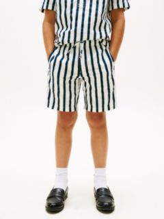 Linen Blend Stripe Relaxed Shorts — Blue 2