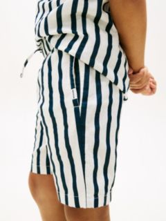 Linen Blend Stripe Relaxed Shorts — Blue 3