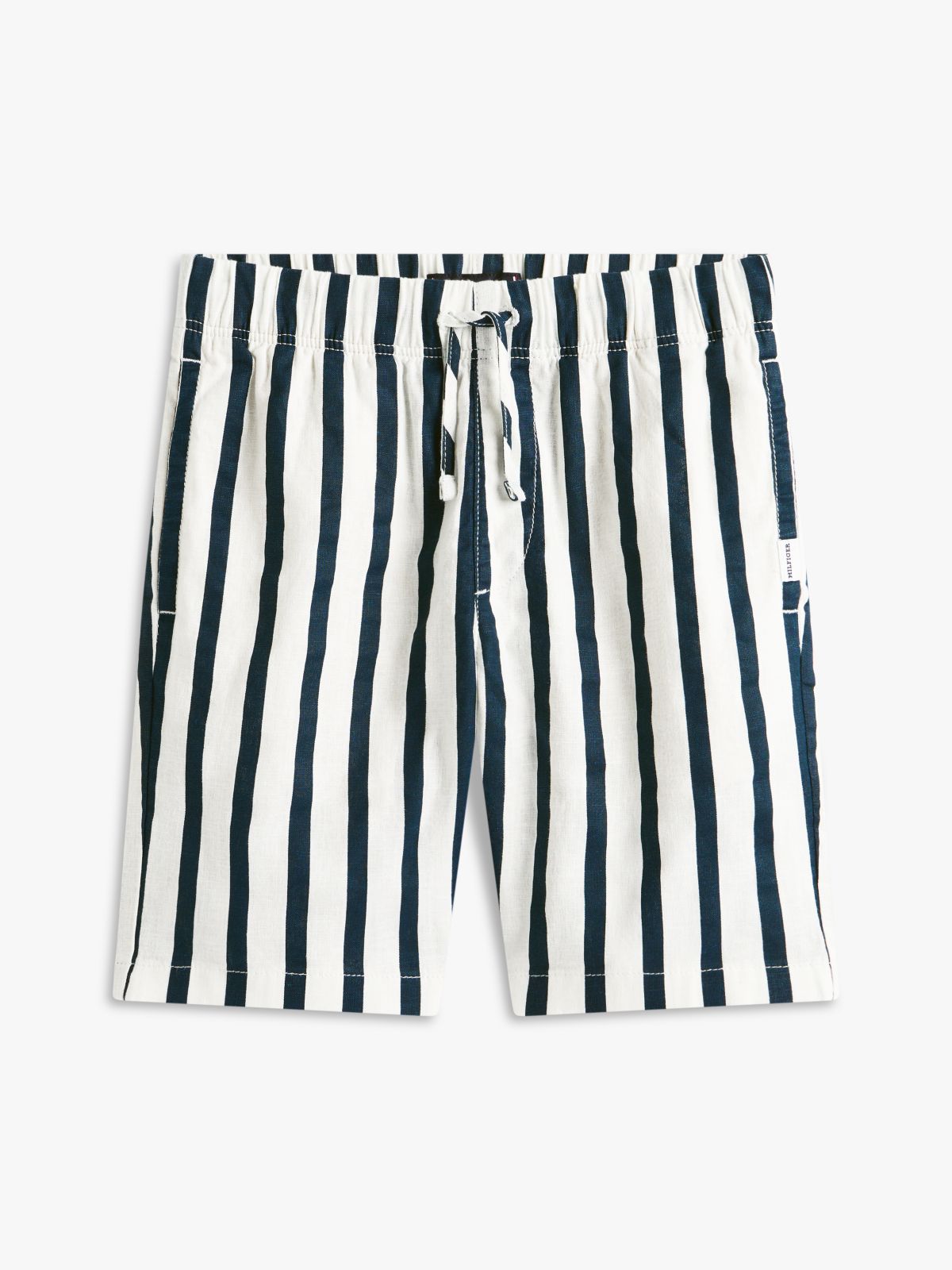 Linen Blend Stripe Relaxed Shorts — Blue