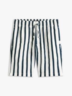 Linen Blend Stripe Relaxed Shorts — Blue 5