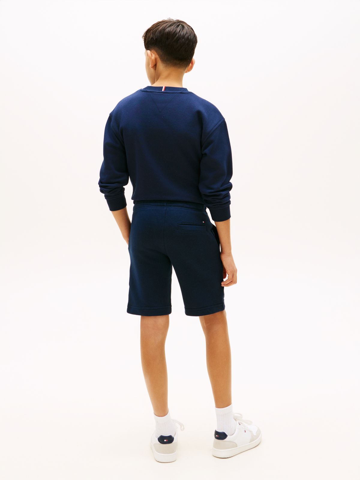 Logo Embroidery Terry Sweat Shorts — Blue
