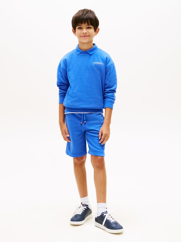 Logo Embroidery Terry Sweat Shorts — Blue