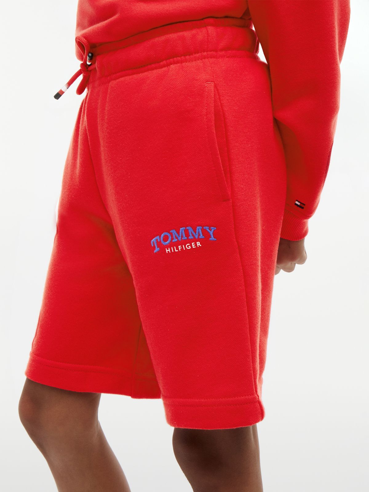 Logo Embroidery Terry Sweat Shorts — Red