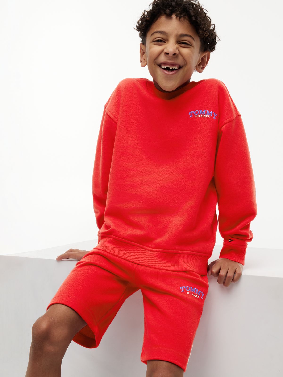 Logo Embroidery Terry Sweat Shorts — Red