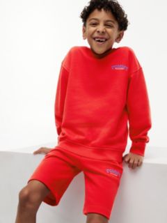 Logo Embroidery Terry Sweat Shorts — Red 4