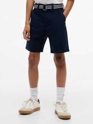 blue essential signature belt loose chino shorts for boys tommy hilfiger