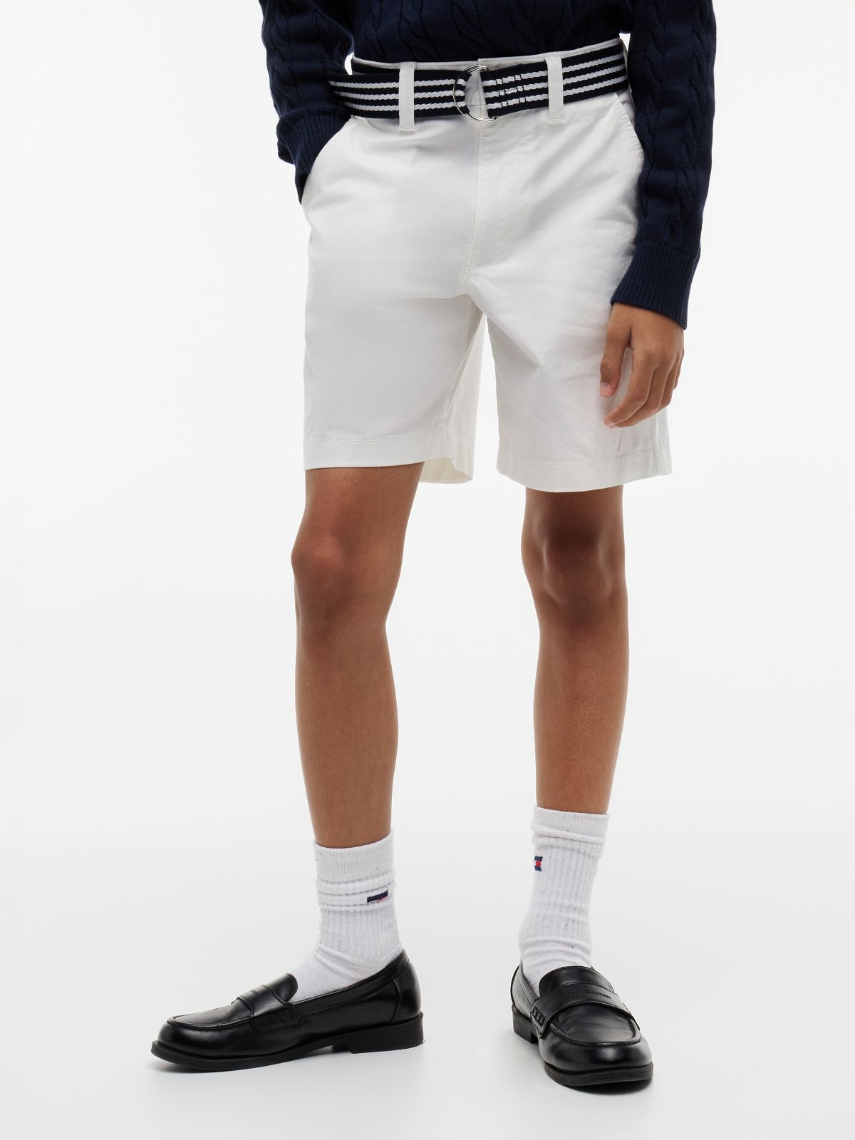 Essential Signature Belt Loose Chino Shorts — White