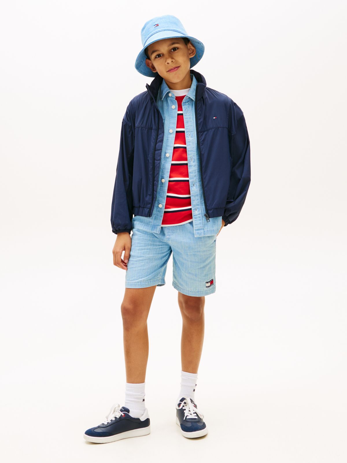 Wavy Flag Herringbone Weave Relaxed Shorts — Blue