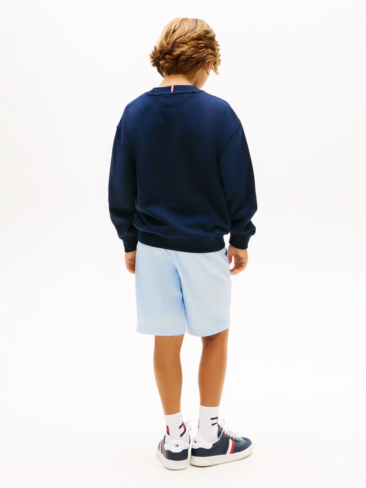 Logo Embroidery Terry Crew Neck Sweatshirt — Blue