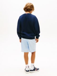 Logo Embroidery Terry Crew Neck Sweatshirt — Blue 4