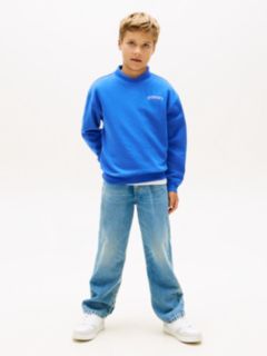 Logo Embroidery Terry Crew Neck Sweatshirt — Blue 3