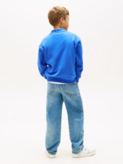 Logo Embroidery Terry Crew Neck Sweatshirt — Blue 4