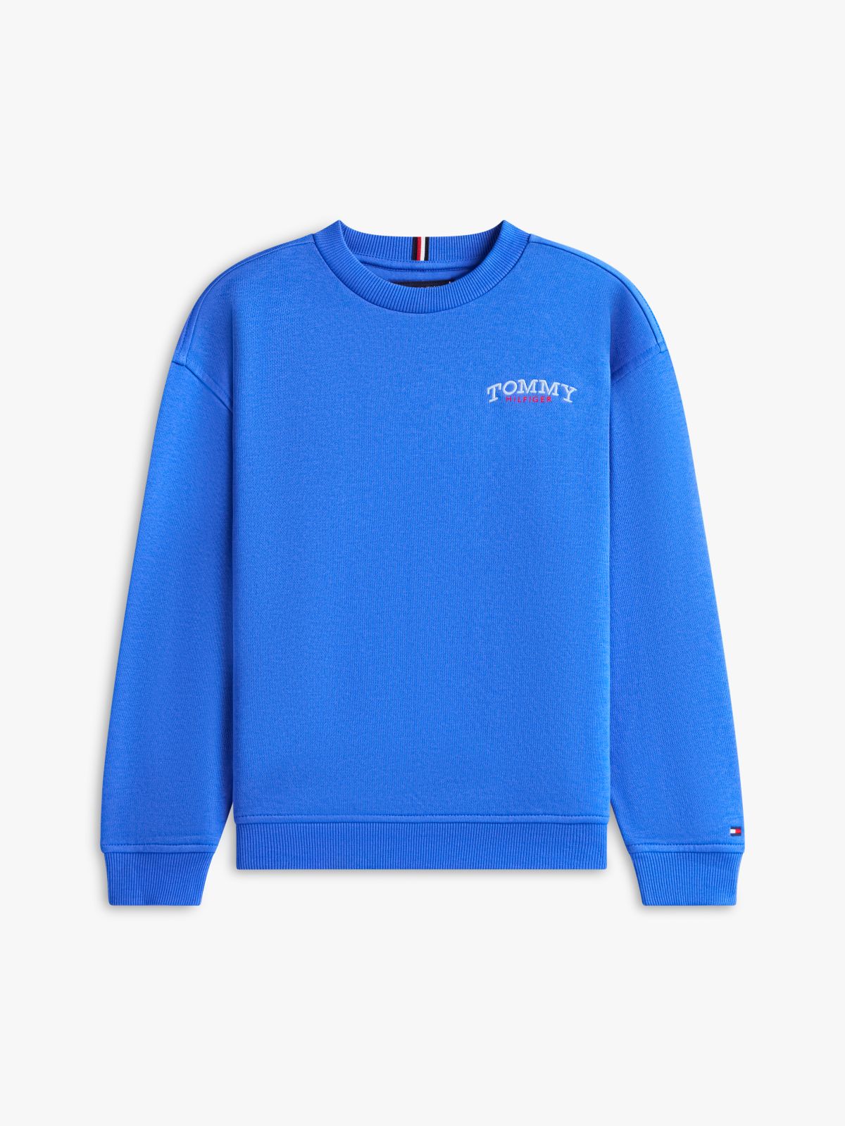 Logo Embroidery Terry Crew Neck Sweatshirt — Blue